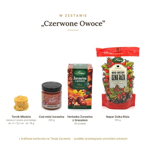 Czerwone Owoce - zestaw: świeca, Cud miód i 2 herbaty