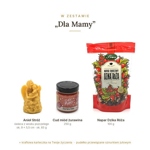 Dla Mamy - zestaw: świeca anioł w kwiatach, Cud miód, napar