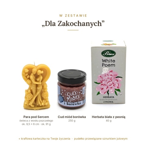 Dla Zakochanych - zestaw: świeca para pod sercem, Cud miód, herbata
