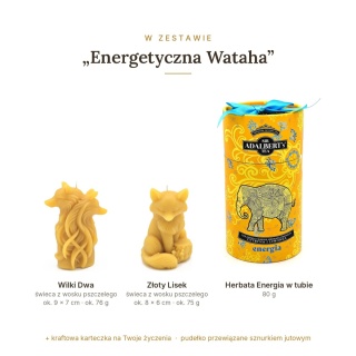 Energetyczna Wataha - zestaw: świece wilki i lisek, herbata w tubie