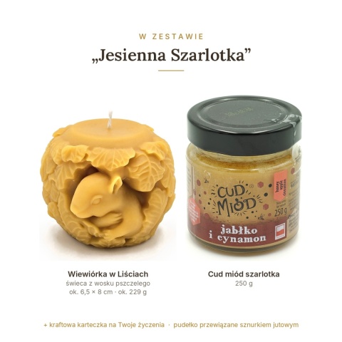 Jesienna Szarlotka - zestaw: świeca Wiewiórka i Cud miód szarlotka