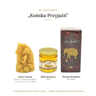 Końska Przyjaźń - zestaw: świeca z koniem, miód i herbata
