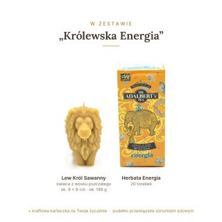 Królewska Energia - zestaw: świeca lew i herbata o smaku cytryny