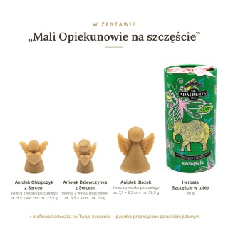 Mali Opiekunowie - zestaw: 3 aniołki z wosku i herbata w tubie