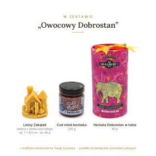 Owocowy Dobrostan - zestaw: świeca domek, Cud miód, herbata w tubie