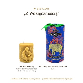 Z Wdzięcznością - zestaw: świeca Jezus z aureolą i Earl Grey w tubie