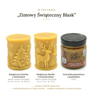 Zimowy Świąteczny Blask - zestaw: 2 świece i Cud miód